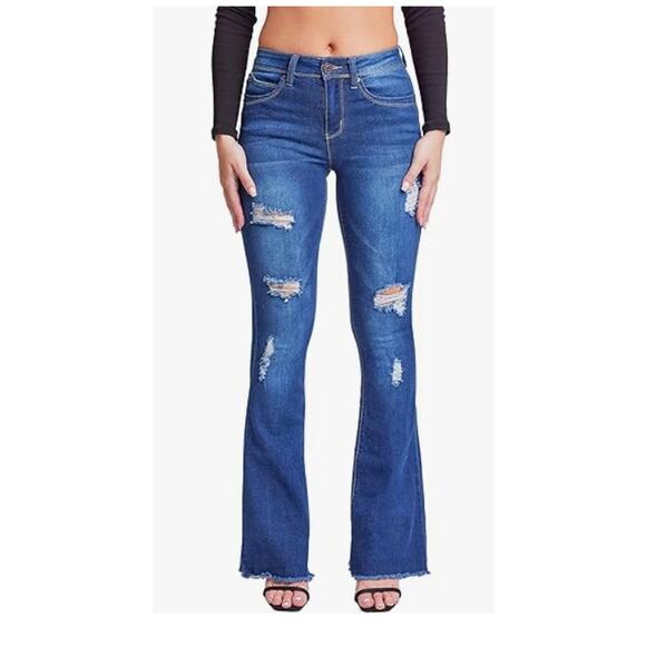 YMI Women's Junior Wannabettabut High Rise Super Flare Denim Jeans Size 1/25 NEW - Picture 2 of 6